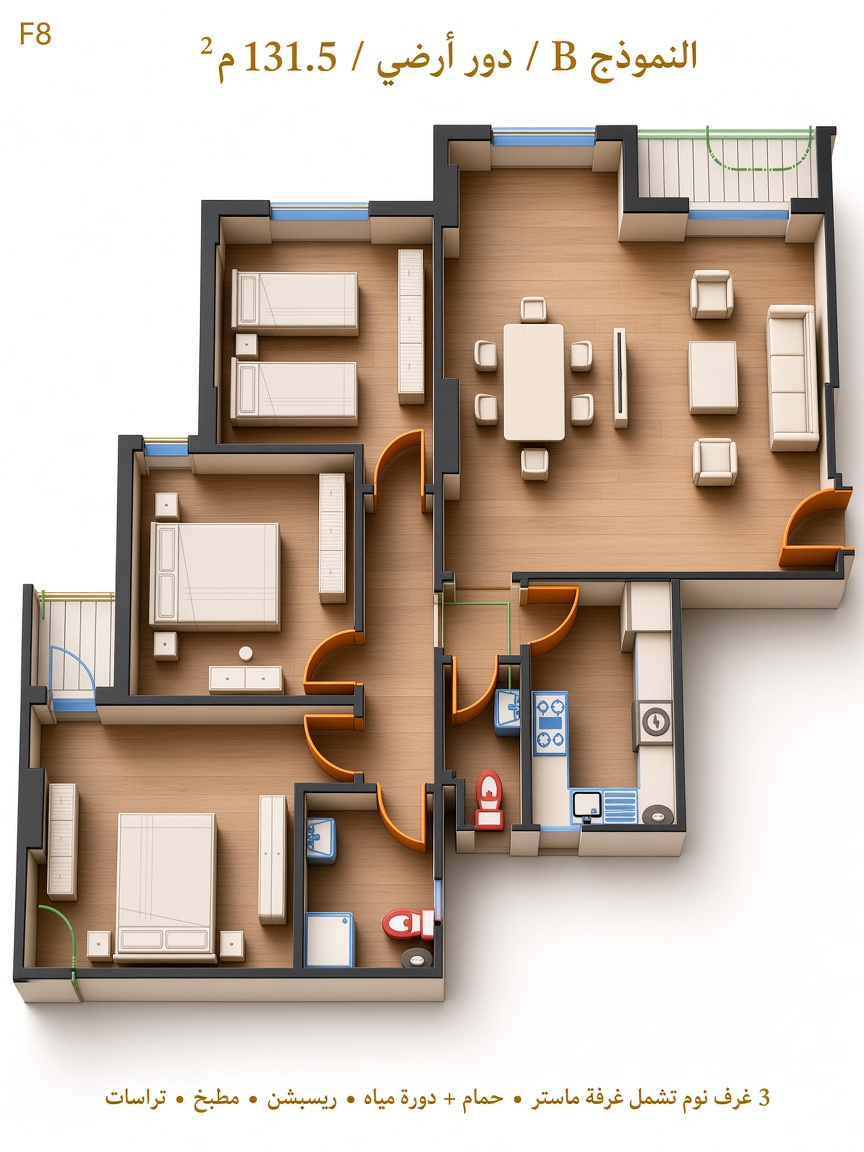 Unit layout — Model B (131.5 m²)